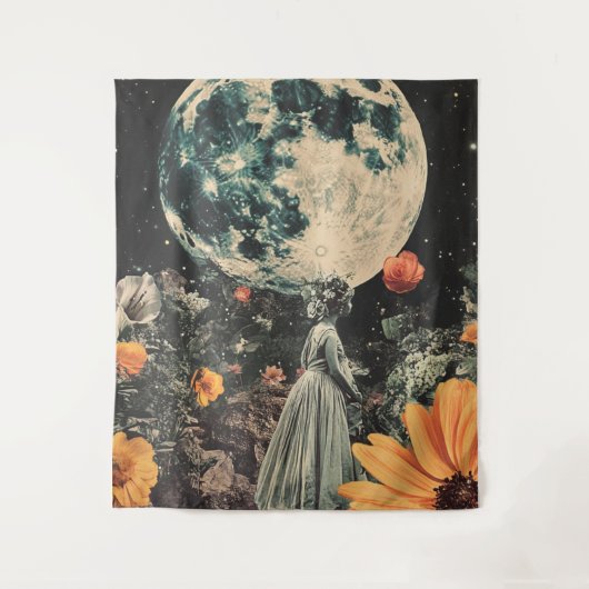 Moonlit Elegance - Frau mit Mond (3) Wandteppich (Vorderseite)