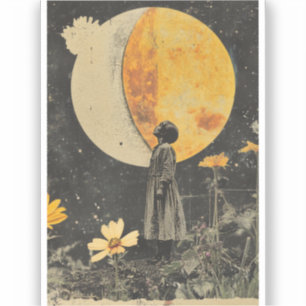 Moonlit Elegante - Frau mit dem Mond Aufkleber