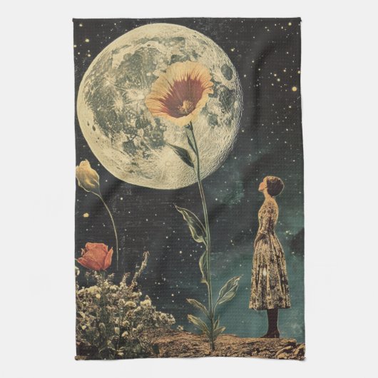 Moonlit Elegante - Frau mit dem Mond Geschirrtuch (Vertikal)