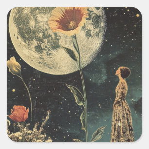 Moonlit Elegante - Frau mit dem Mond Quadratischer Aufkleber