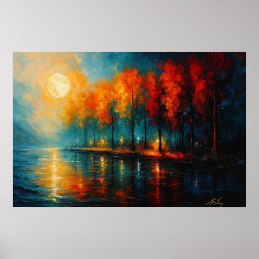 Moonlit Ember Grove Autumn Reflections Poster (Vorne)