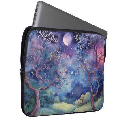 Moonlit Enchanted Forest Nightscape Laptopschutzhülle (Vorne Rechts)