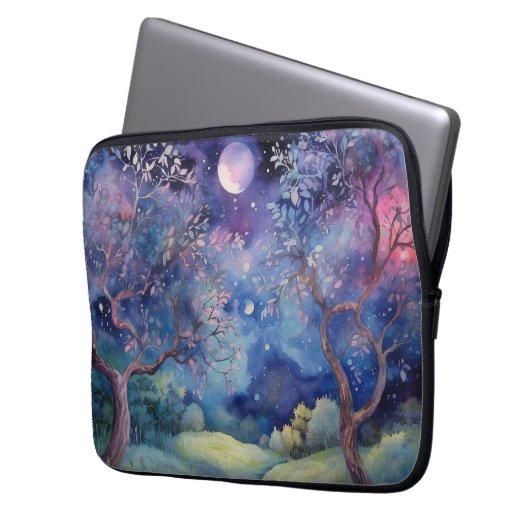 Moonlit Enchanted Forest Nightscape Laptopschutzhülle (Vorderseite Links)