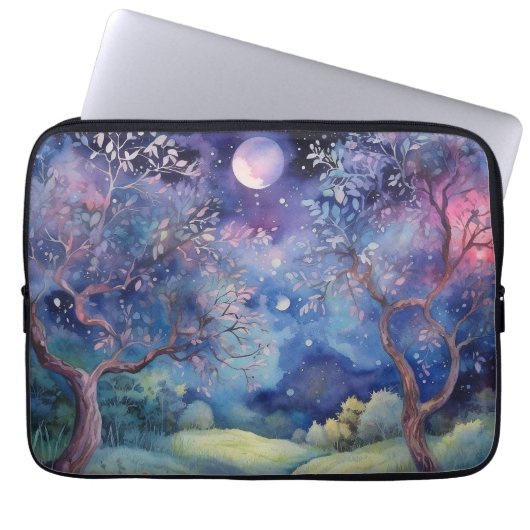 Moonlit Enchanted Forest Nightscape Laptopschutzhülle (Vorderseite)