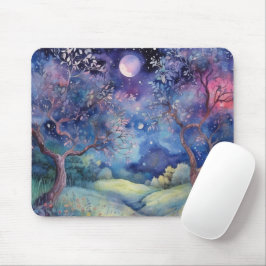 Moonlit Enchanted Forest Nightscape Mousepad