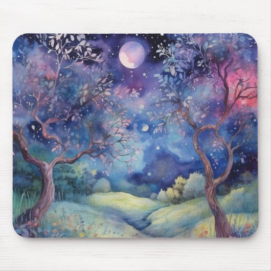 Moonlit Enchanted Forest Nightscape Mousepad (Vorne)