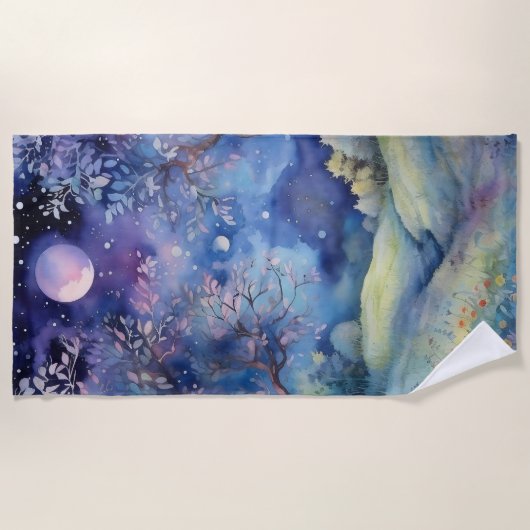 Moonlit Enchanted Forest Nightscape Strandtuch (Vorderseite)