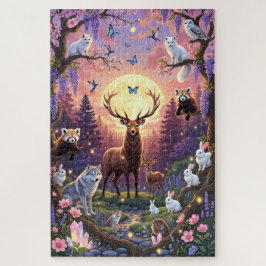 Moonlit Enchanted Forest Puzzle – Stag, Wolves, Bu