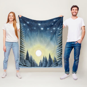 Moonlit Evergreen Snowscape Under The Night Stars Fleecedecke