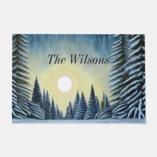 Moonlit Evergreen Snowscape Under The Night Stars Fußmatte