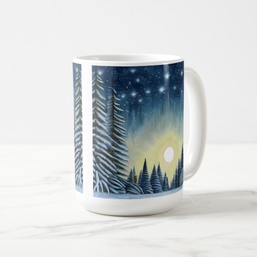 Moonlit Evergreen Snowscape Under The Night Stars Kaffeetasse (VorderseiteRechts)