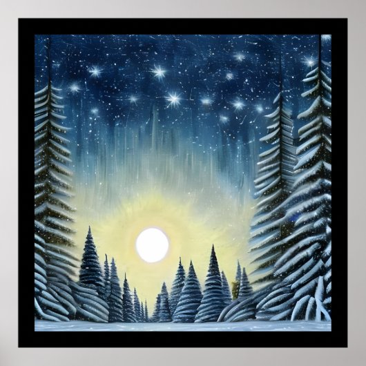 Moonlit Evergreen Snowscape Under The Night Stars Poster (Vorne)