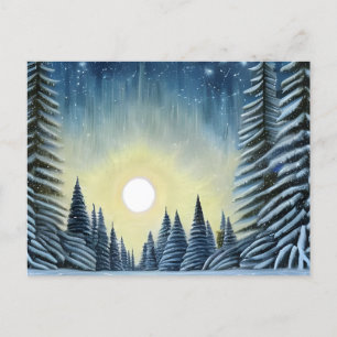 Moonlit Evergreen Snowscape Under The Night Stars Postkarte