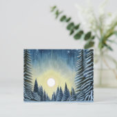 Moonlit Evergreen Snowscape Under The Night Stars Postkarte (Stehend Vorderseite)