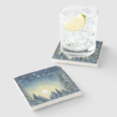 Moonlit Evergreen Snowscape Under The Night Stars Steinuntersetzer (Seitenansicht)