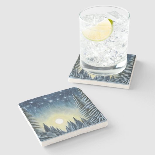 Moonlit Evergreen Snowscape Under The Night Stars Steinuntersetzer (Seitenansicht)