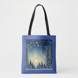 Moonlit Evergreen Snowscape Under The Night Stars Tasche