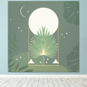 Moonlit Foliage: Minimalistische Seite grün Leinwanddruck (Insitu (Holzboden))