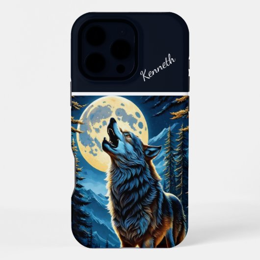 Moonlit Forest and Howling Wolf iPhone Hülle (Rückseite)