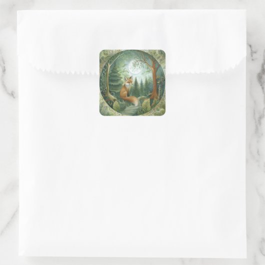 Moonlit Forest Fox Quadratischer Aufkleber (Tasche)