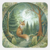 Moonlit Forest Fox Quadratischer Aufkleber (Vorderseite)