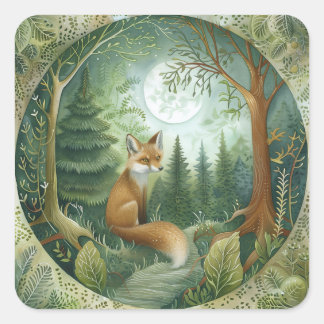 Moonlit Forest Fox Quadratischer Aufkleber