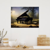 Moonlit Forest Piano | Digitale Kunst Poster (Küche)