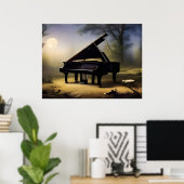 Moonlit Forest Piano | Digitale Kunst Poster (Heimbüro)