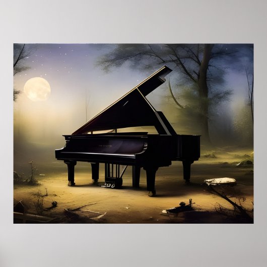 Moonlit Forest Piano | Digitale Kunst Poster (Vorne)