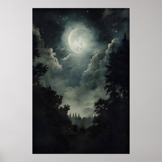 Moonlit Forest Print, Gothic Witchy Decor, Dark Poster (Vorne)