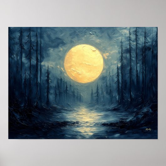 Moonlit Forest Reflection - Abstrakt Blue & Gold Poster (Vorne)
