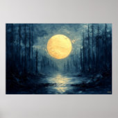 Moonlit Forest Reflection - Abstrakt Blue & Gold Poster (Vorne)