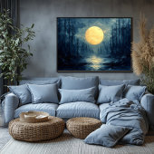 Moonlit Forest Reflection - Abstrakt Blue & Gold Poster