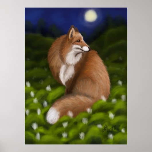 Moonlit Fox in Mitternachtswald Poster (Vorne)
