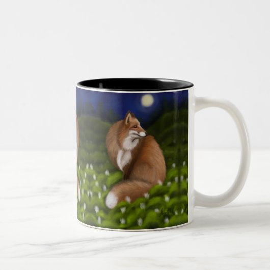 Moonlit Fox in Mitternachtswald Zweifarbige Tasse (Rechts)