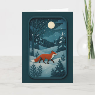 Moonlit Fox in Snowy Forest Card Karte