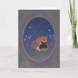 Moonlit Fox on Woodland Log 5x7 Greeting Card Karte