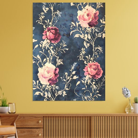 Moonlit Garden - Vintage Rose in Midnight Blue Leinwanddruck (Insitu (Wohnzimmer))