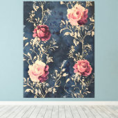 Moonlit Garden - Vintage Rose in Midnight Blue Leinwanddruck (Insitu (Holzboden))