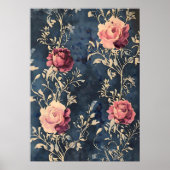 Moonlit Garden - Vintage Rose in Midnight Blue Poster (Vorne)