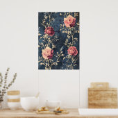 Moonlit Garden - Vintage Rose in Midnight Blue Poster (Küche)