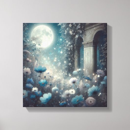 Moonlit Garden with Celestial Flowers and Stars Leinwanddruck (Vorderseite)