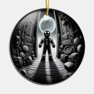 Moonlit Gingerbread Besucher vor der Tür | Fisheye Keramik Ornament