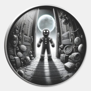 Moonlit Gingerbread Besucher vor der Tür   Fisheye Runder Aufkleber