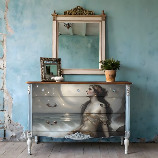 Moonlit Gold Mermaid Fantasy Decoupage Seidenpapier