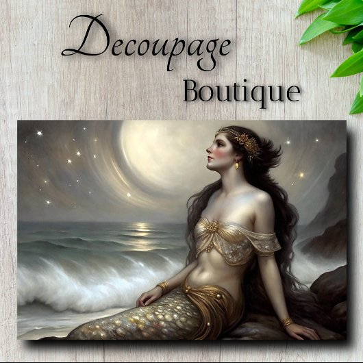 Moonlit Gold Mermaid Fantasy Decoupage Seidenpapier