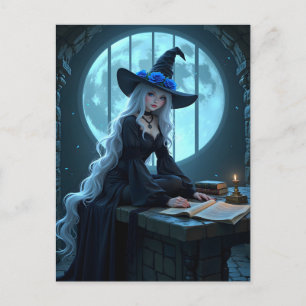 Moonlit Gothic Anime Hexe Hlloween Postcard Feiertagspostkarte