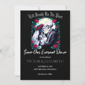 Moonlit Gothic Skeleton & Rose Hochzeit Save The Date (Vorderseite)