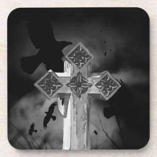 Moonlit GraveYard Gothic Cross mit Krähen Getränkeuntersetzer