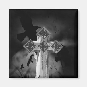 Moonlit GraveYard Gothic Cross mit Krähen Magnet